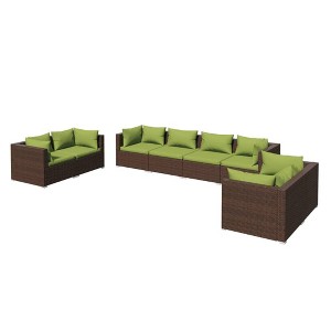 vidaXL Patio Lounge Set Outdoor Sectional Sofa Set Table Garden Poly Rattan - Brown and green 6x corner 2x middle - 1 of 4