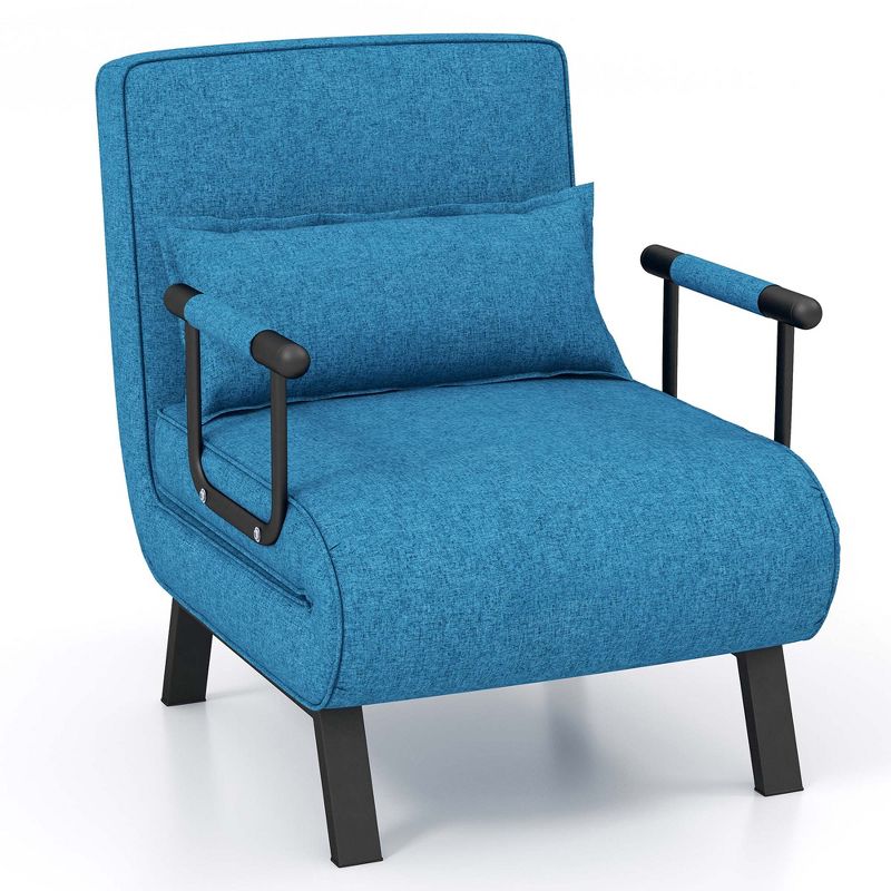 Costway Folding 6 Position Armchair Lounge Couch Convertible Sleeper Bed  w/ Pillow Blue, 1 of 11