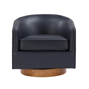 TiramisuBest Midnight Blue Faux Leather Wood Base Barrel Swivel Chair - 1 of 4