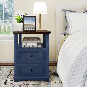 Vipbear 18-inch bedside table, with open shelf, 2 drawer side several, suitable for bedroom, living room - 1 of 4