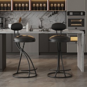 CAVINAS 28" Chic Bar Stool with Sponge Seat&Curved Legs,Set of 2,Counter Height Barstools,Upholstery Counter Stools with Backrest - 1 of 4