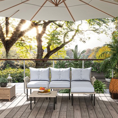 Light Gray 5-Piece Rattan Patio Furniture Set with Cushions