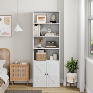 71.4 Inch Tall Bookshelf with Barn Doors & 6-Tier Shelves, Farmhouse Storage Bookcase for Bedroom, Living Room, Office - 1 of 4
