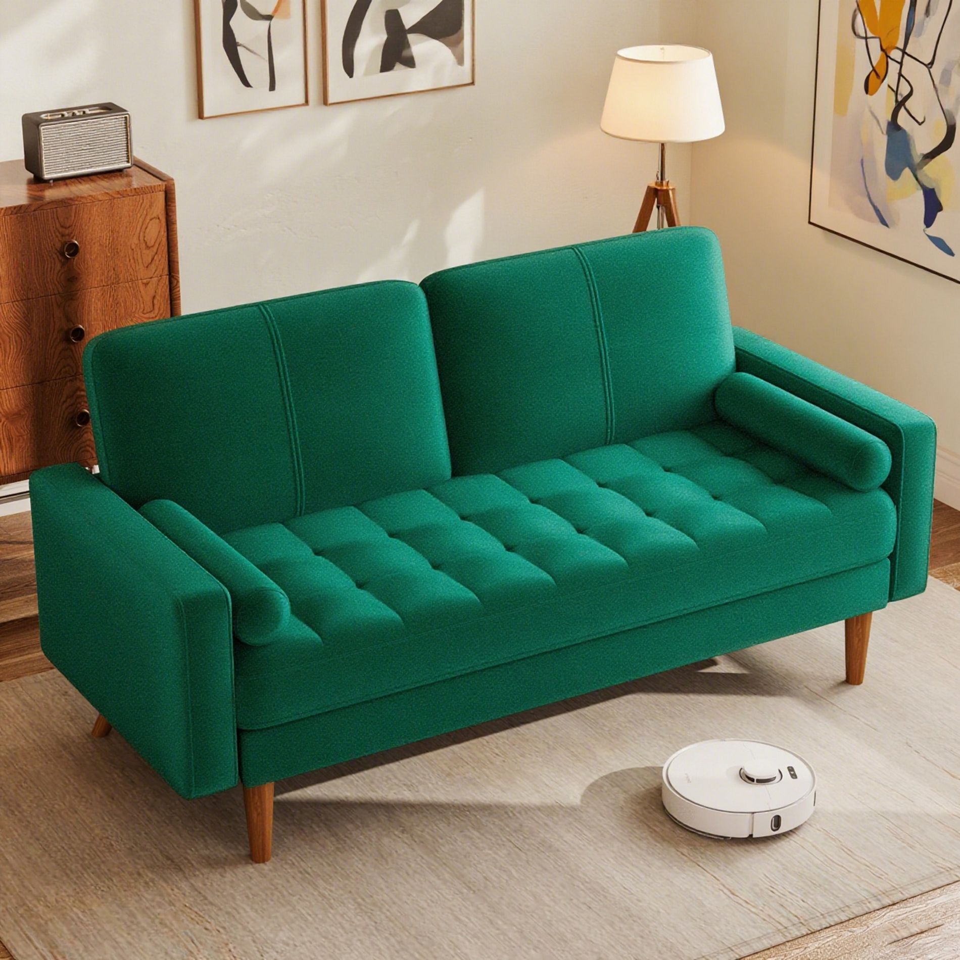 Vipbear 57 inch Velvet Small Loveseat Sofa Couch for Small Spaces,Mid Century Modern Sofa Couch with Solid Wood Legs for Bedroom,Office,Living Room