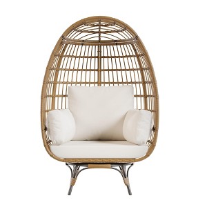 Extra Large 360° Rotating Egg Chair - Patio Rotating Rattan Egg Basket Lounge Chair with Steel Frame and 4 Cushions for Patio, Living Room and More - 1 of 4