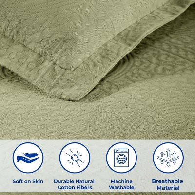 Blue Nile Mills 100% Cotton Bedspread Set Jacquard Medallion Coverlet, Lightweight All-Season Textured Bedding, Queen, Sage — фото 3