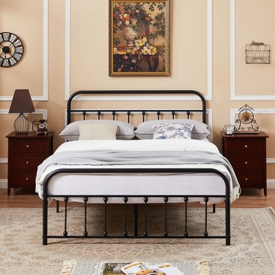 VECELO Victorian Style Metal Platform Bed Frame with Headboard & Footboard, Classic Mattress Foundation with Under-Bed Storage, No Box Spring Needed