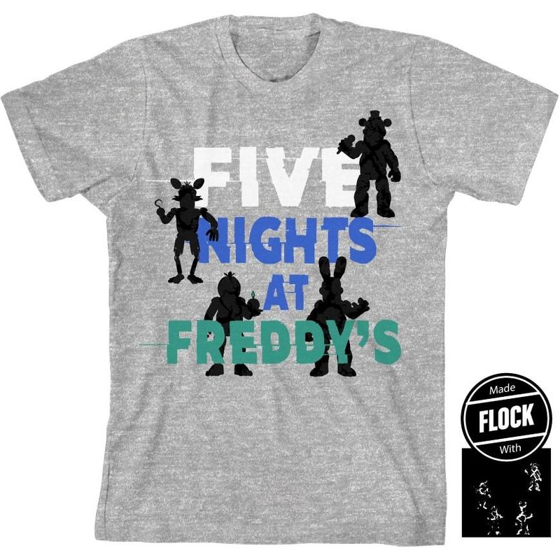 Youth Boys Five Nights At Freddy's Character Blackout Art Heather Grey Graphic Tee, 1 of 2