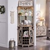 OKD 72" Corner Bar Storage Cabinet, Tall Wine Bar Cabinet w/Barn Door & Adjustable Shelf, Home Bar Cabinet w/LED Light & Glass Rack - 2 of 4