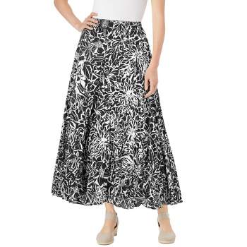Woman Within Women's Plus Size Pull-On Elastic Waist Crinkle Printed Skirt