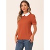 INSPIRE CHIC Women's Vintage Peter Pan Collar Contrast Puff Short Sleeve Blouse - 3 of 4