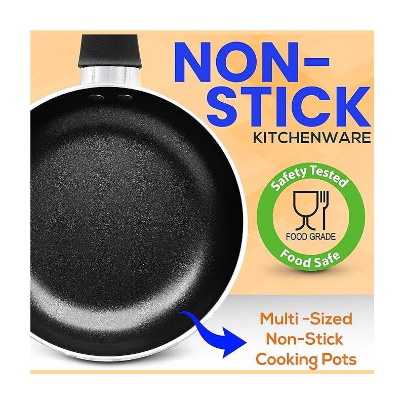 SereneLife 20 Piece Kitchenware Pots & Pans Set – Basic Kitchen Cookware, Black Non-Stick Coating Inside, Heat Resistant Lacquer (Blue), 4 of 8