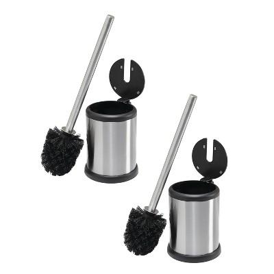 2pk Toilet Brushes with Closing Lid Stainless Steel - Bath Bliss