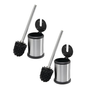 2pk Toilet Brushes with Closing Lid Stainless Steel - Bath Bliss - 1 of 4