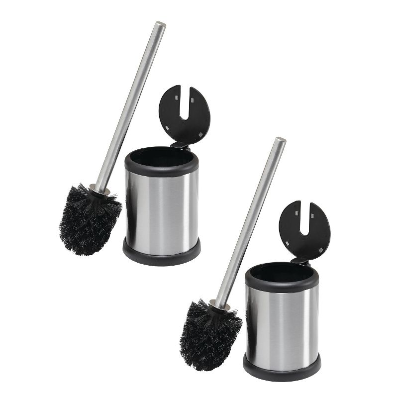 2pk Toilet Brushes with Closing Lid Stainless Steel - Bath Bliss, 1 of 9