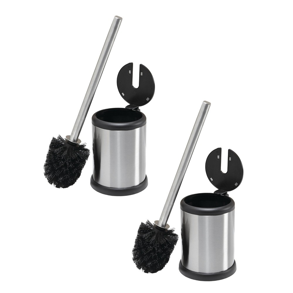 Photos - Toilet Brush 2pk Toilet Brushes with Closing Lid Stainless Steel - Bath Bliss