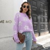 Women's Long Sleeve Pullover Sweater Kint Shirt Round Neck Fall Casual Loose Fit Daisy Floral Jacquard Knit Sweater Shirt Top Purple L - 4 of 4
