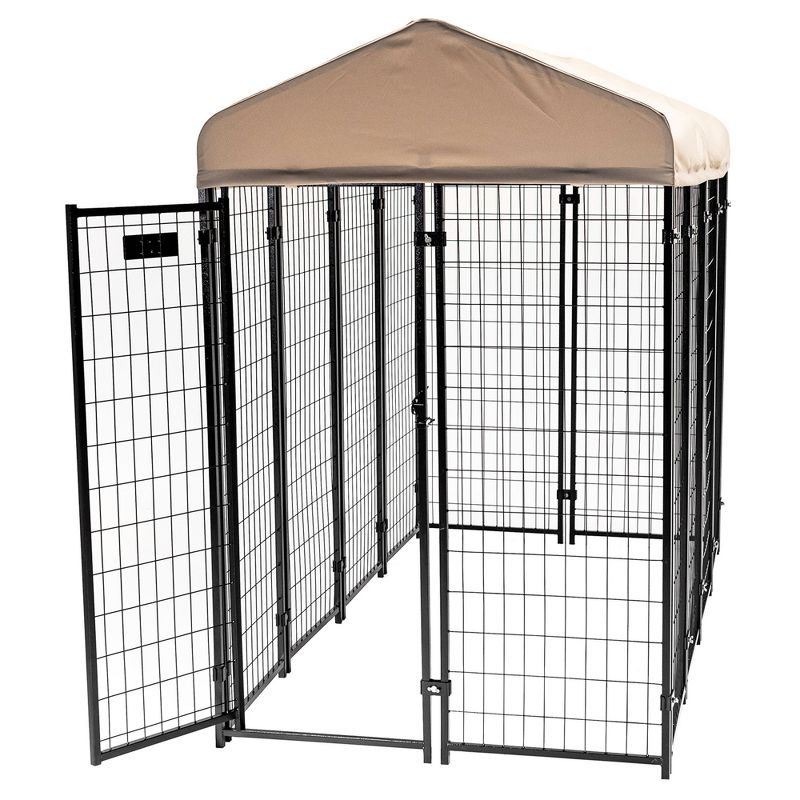 Lucky Dog STAY Series Black Powder Coat Steel Frame Villa Dog Kennel with Waterproof Canopy Roof and Single Gate Door, 4 of 7
