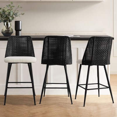 Nice Boucle Counter Stool Set Of 2,Upholstered Rattan Counter Stool,27 Inch Stools With Back for Kitchen Island-Maison Boucle