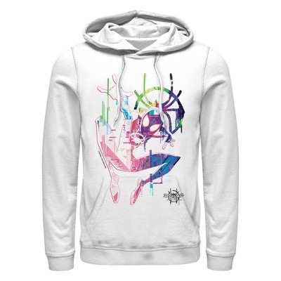 Men's Marvel: Spider-Man: Into the Spider-Verse Rainbow Watercolor  Pull Over Hoodie - White - Small