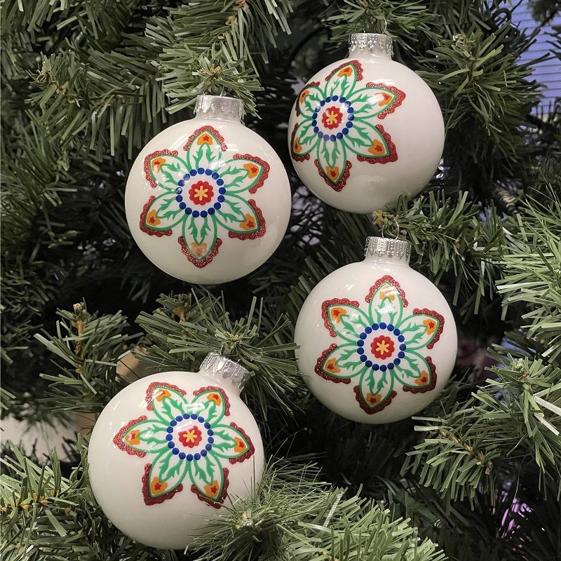Glass Christmas Tree Ornaments - 67mm/2.63" [4 Pieces] Decorated Balls from Christmas by Krebs Seamless Hanging Holiday Decor, 4 of 5