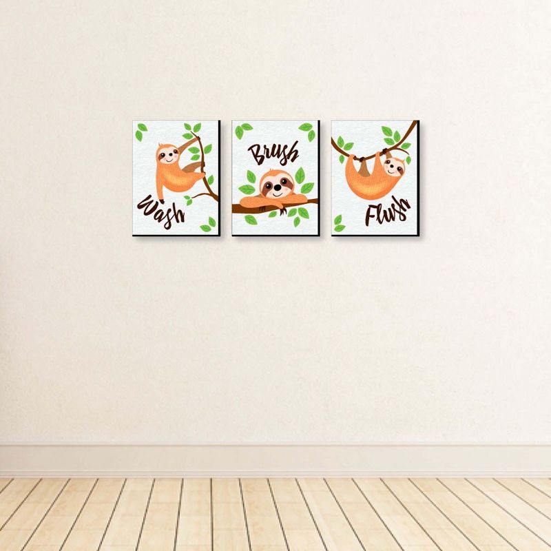 Big Dot of Happiness Let's Hang - Sloth - Kids Bathroom Rules Wall Art - 7.5 x 10 inches - Set of 3 Signs - Wash, Brush, Flush, 3 of 8