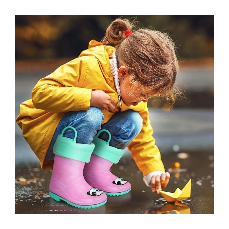 Addie & Tate Boys and Girls Rain Boots with Sock, Kids Rubber Boots- Size 8T-12 Years (Panda/Dots), 2 of 3
