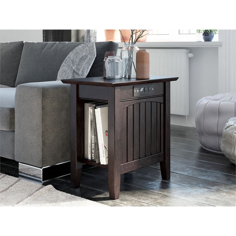 AFI Nantucket 14" Solid Wood End Table with Built-In Charger in Espresso, 2 of 6