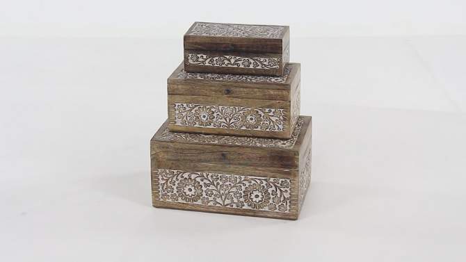 Set of 3 Mango Wood Carved Floral Boxes - Olivia &#38; May, 2 of 11, play video