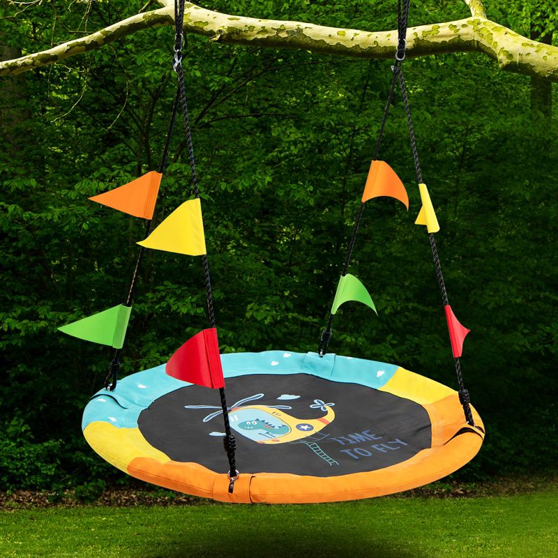 Tangkula 40" Kids Tree Saucer Round Swing with Hanging Strap Large Round Swing for Indoor&Outdoor, 4 of 10