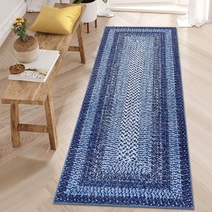 coucheta 2x6 Runner Rug, Washable Area Rug for Living Room, Vintage Braided Print Carpet, Low Pile Non-Shedding Kitchen Rugs with Non Slip,Blue - 1 of 4