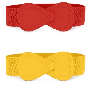INSPIRE CHIC Women's Elastic Interlock 8-shaped Faux Leather Stretchy Dress Belts 2 Pcs - 1 of 4