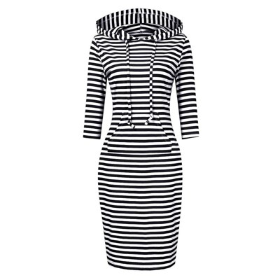 Women Long Sleeve Hooded Sweatshirt Midi Dress