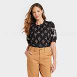 Women's Short Sleeve Embroidered Blouse - Knox Rose™ Black
