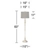 Possini Euro Design Vintage Shabby Chic Floor Lamp 60" Tall Antique White Washed Platinum Gray Silk Drum Shade for Living Room Office - 4 of 4
