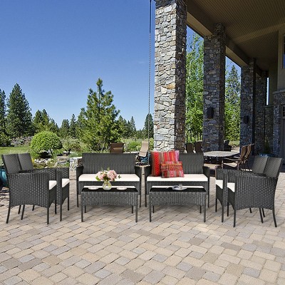 Tangkula 8PCS Outdoor Furniture Set Patio Rattan Conversation Set w/ Cushion