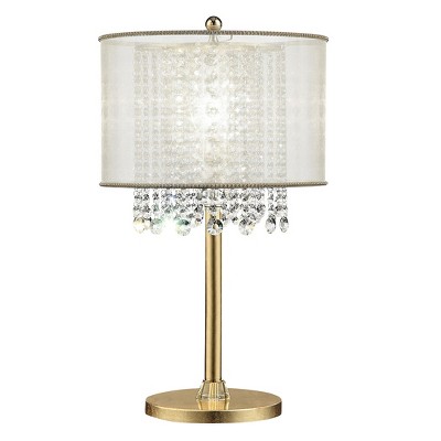 30" Antique Metal Table Lamp with Crystals, Bronze Finish & Ivory Shade - Ore International