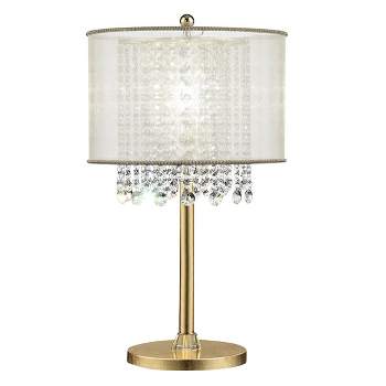 30" Antique Metal Table Lamp with Crystals (Includes CFL Light Bulb) Brown - Ore International