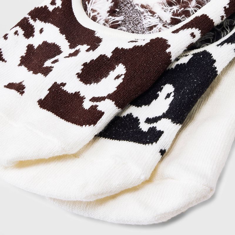 Women&#39;s 3pk Cow Print Liner Socks - A New Day&#8482; Ivory/Black/Brown 4-10, 4 of 5
