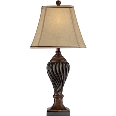 Elegant Two-Tone Brown Urn-Shaped Table Lamp with Beige Fabric Shade
