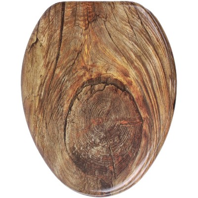 Sanilo 146 Elongated Molded Wood Toilet Seat with No Slam, Slow, Soft Close Lid, Stainless Steel Hinges, Unique Fun Decorative Design, Rustic