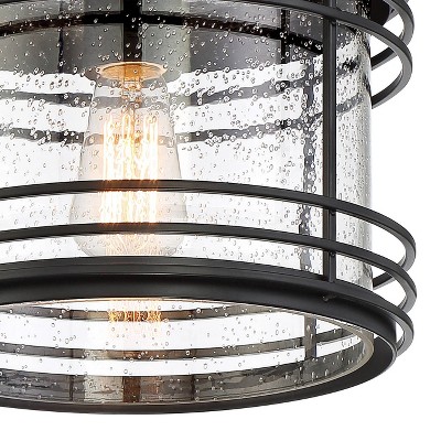 Matte Black Geometric 21" Indoor/Outdoor Ceiling Light with Glass