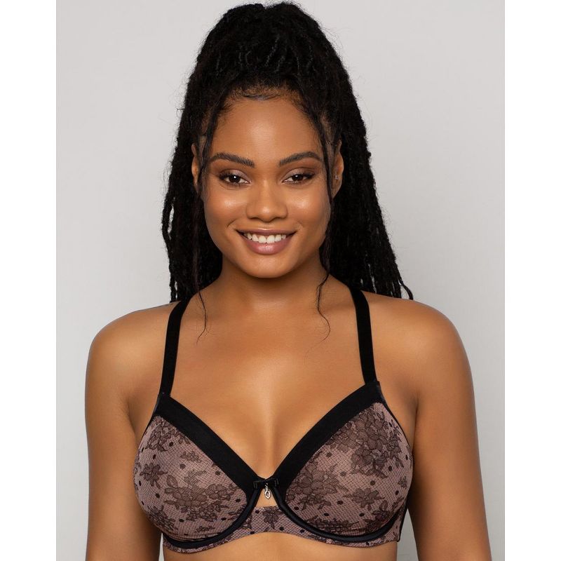 Curvy Couture Womens Sheer Mesh Full Coverage Unlined Underwire Bra, 1 of 4
