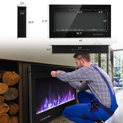 40-Inch Black Tempered Glass Electric Fireplace with Multi-Color Flames