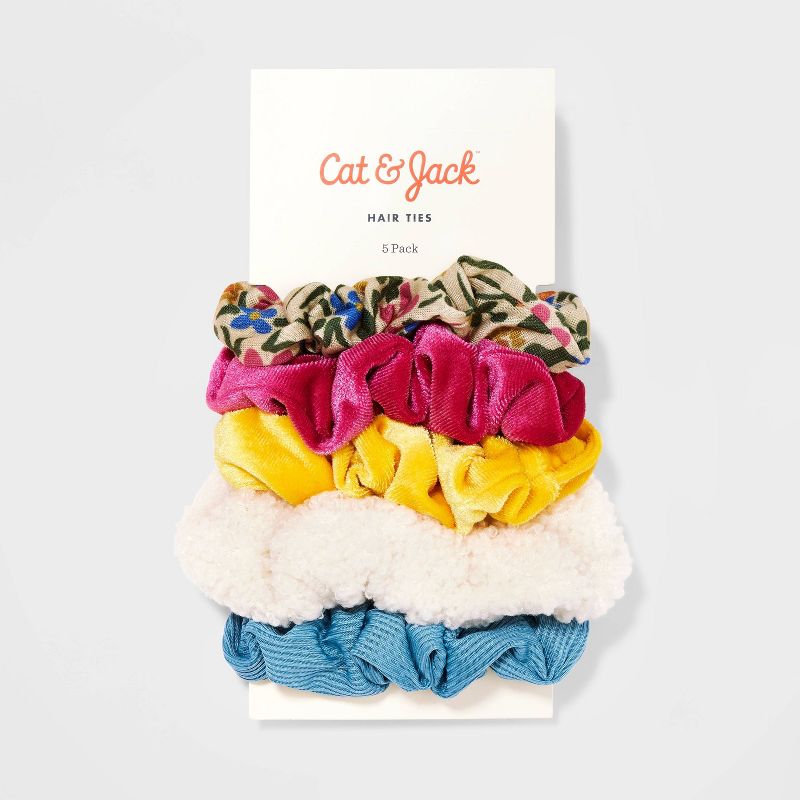 Girls&#39; 5pk Solid and Floral Printed Bow Hair Elastics - Cat &#38; Jack&#8482;, 3 of 5