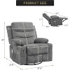 360 Swivel Rocker Chair Small Rocking Recliner, Upholstered Fabric Glider Nursery Chair with Side Pockets with Cup Holder, Massage and Heat Recliner - 3 of 4