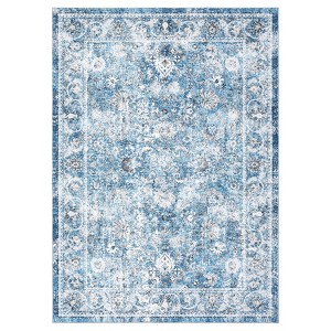 Vintage Floral Washable Area Rug - Non-Slip Thin Indoor Carpet with Distressed Print for Living Room, Bedroom & Dining Room - 1 of 1