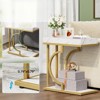 FONTOI C-Shaped End Table with 2-Tier Storage, Narrow Side Table with Faux Marble Top for Living Room, Bedroom, White&Gold, 11.81"*23.62"*23.62" - 2 of 4
