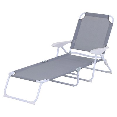 73.3'' Folding Chaise Lounge 4-Position Reclining Back, Armrests, Metal Frame and Mesh Fabric Gray