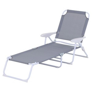 73.3'' Folding Chaise Lounge 4-Position Reclining Back, Armrests, Metal Frame and Mesh Fabric Gray - 1 of 4